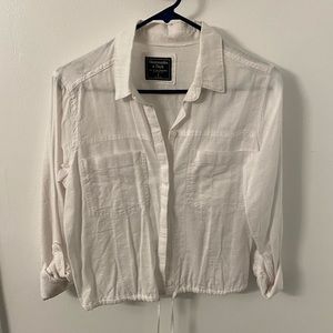 Textured button up cropped tie top